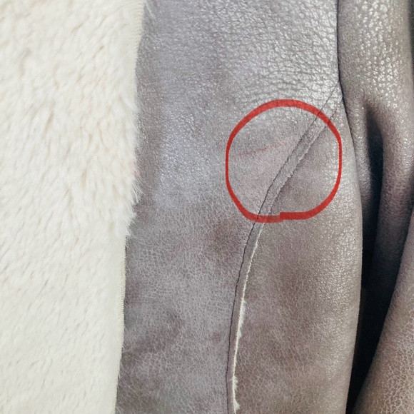 Cache Jacket Faux Fur Silver Grey Faux Leather Open Drape Front Short Jacket - Picture 8 of 8